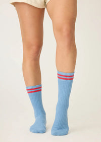 Parisian Dreams Waffle Crew Socks - Blue & Red