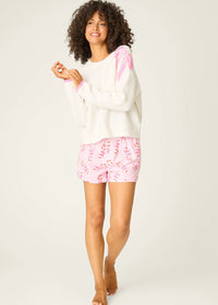Candy Cane Flannel Shorts - Baby Pink