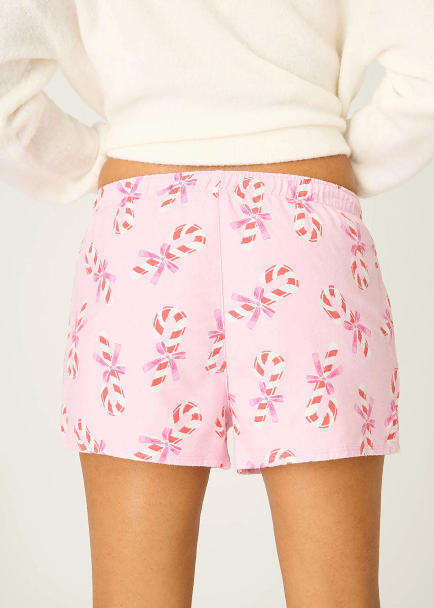 Candy Cane Flannel Shorts - Baby Pink