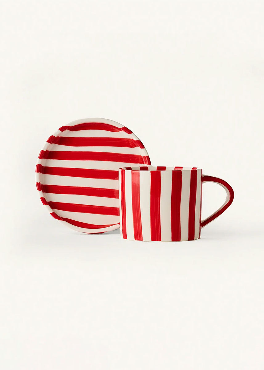 Tratto Cafe Cup & Saucer Set - Cherry Stripe
