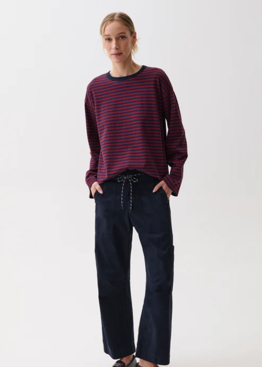 Reena Long Sleeve Oversized Tee - Velvet Navy Stripe