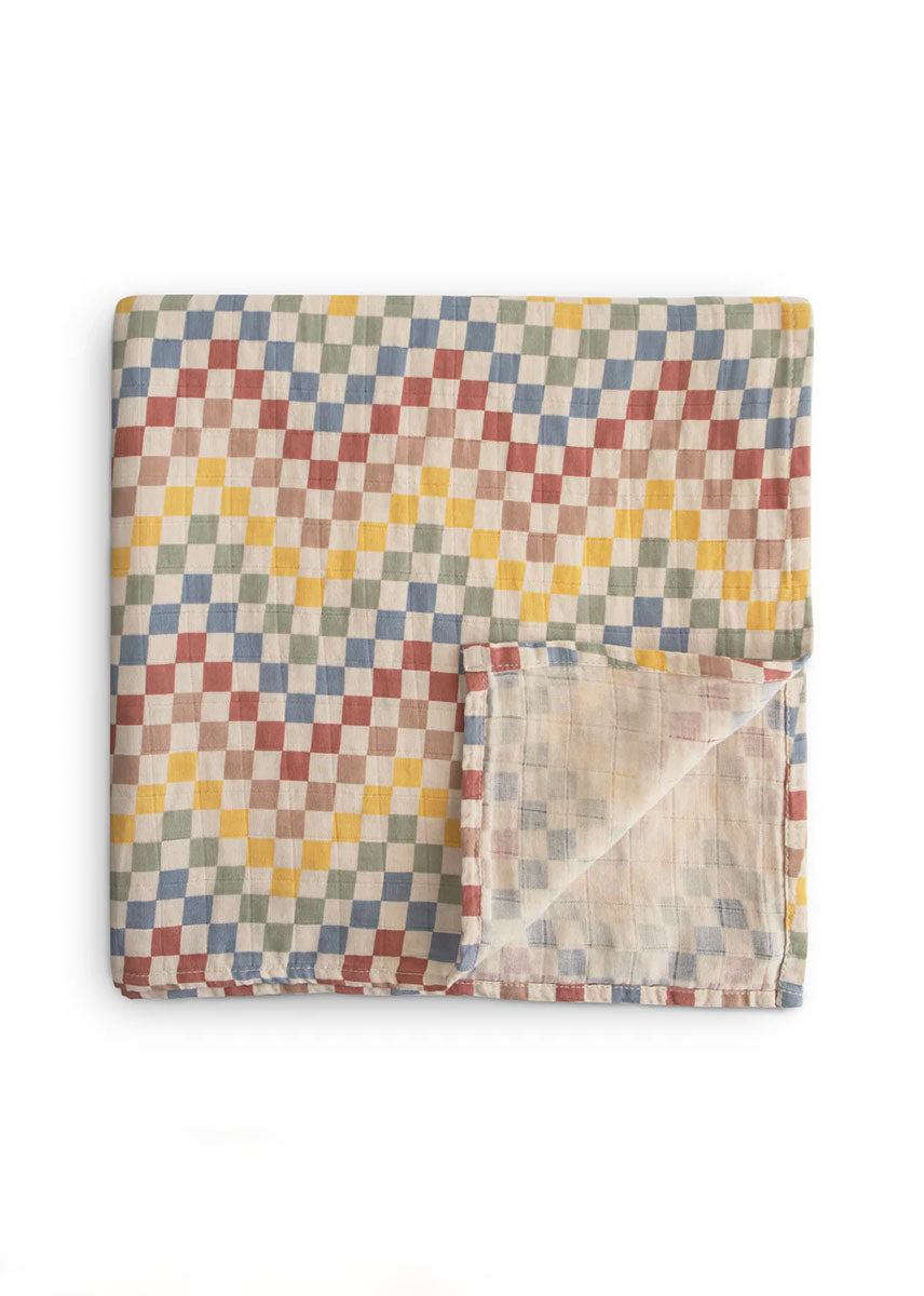 Organic Cotton Muslin Swaddle Blanket - Retro Check