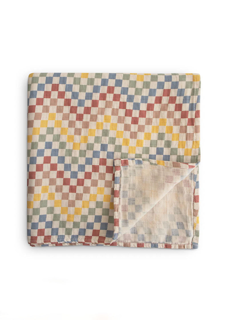 Organic Cotton Muslin Swaddle Blanket - Retro Check