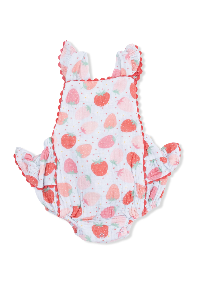 Ric Rac Ruffle Sunsuit - Strawberry Bliss