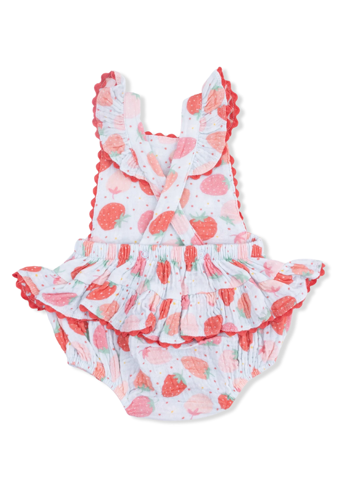 Ric Rac Ruffle Sunsuit - Strawberry Bliss