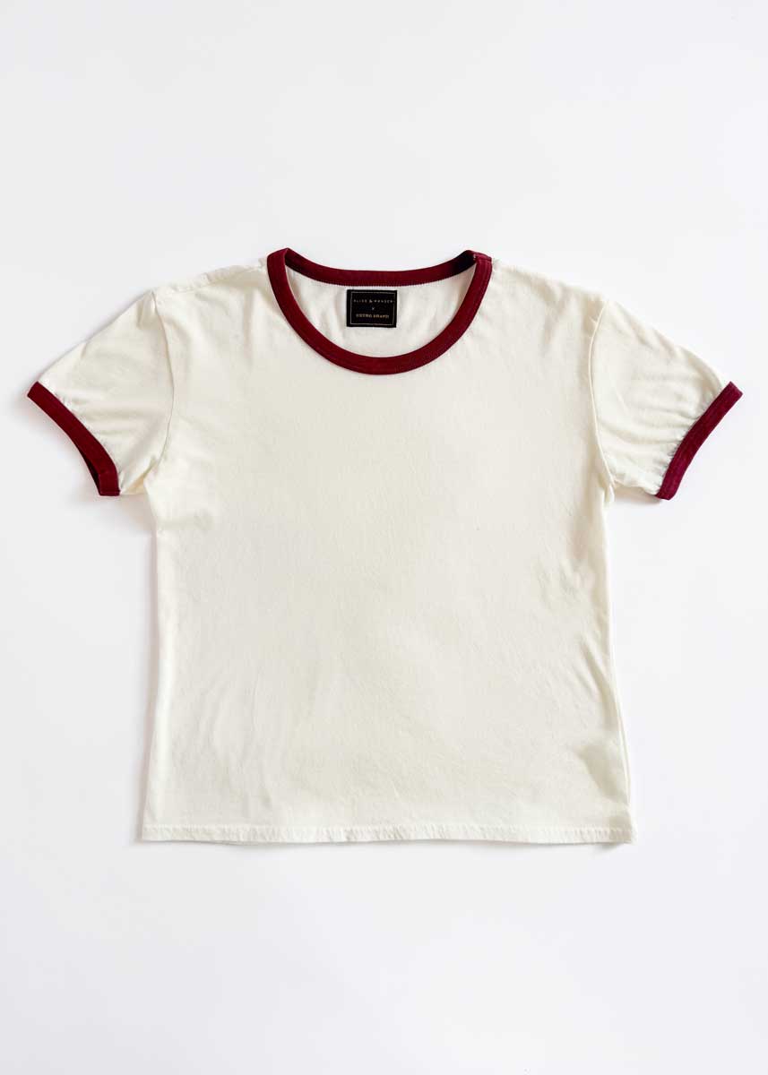 Retro Ringer Tee - Vintage White & Burgundy