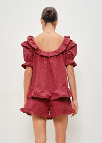 Rohan Frill Polka Dot Blouse - Brick Red