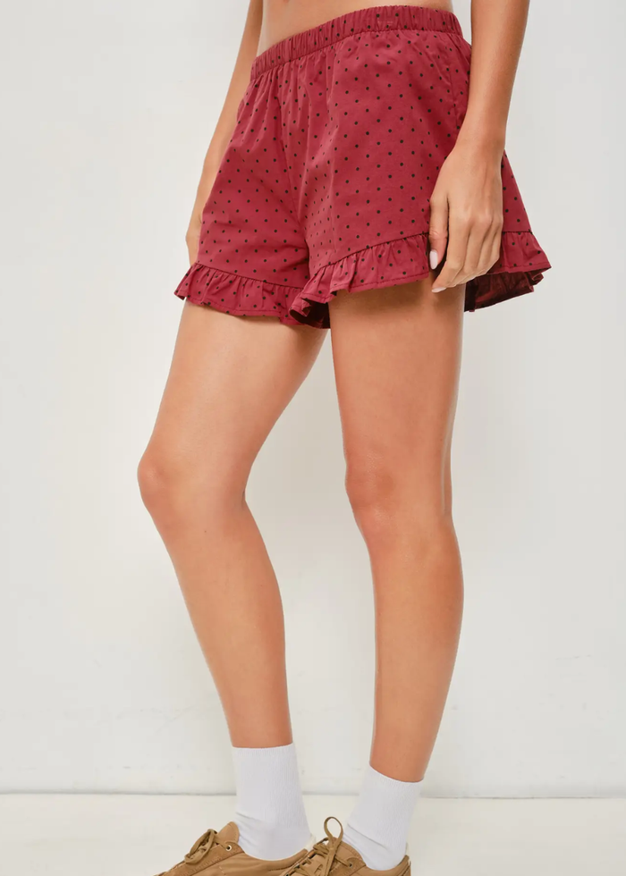 Rohan Frill Polka Dot Shorts - Brick Red
