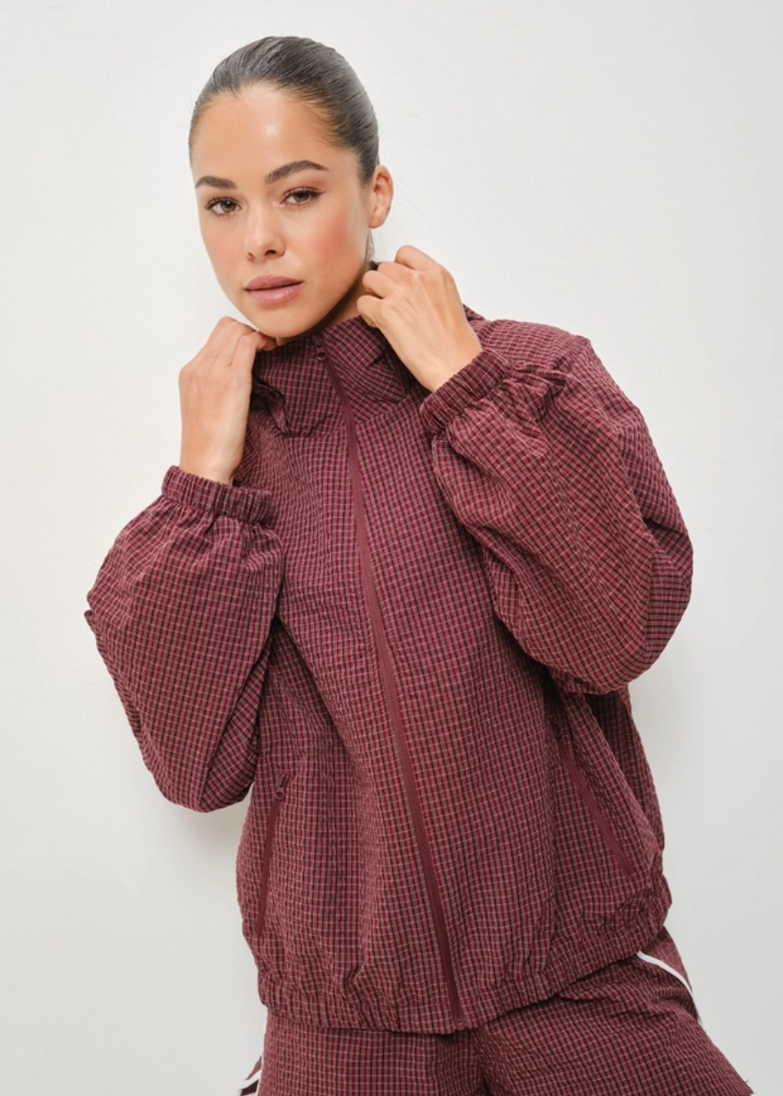 Roxy Micro Grid Nylon Track Jacket - Burgundy