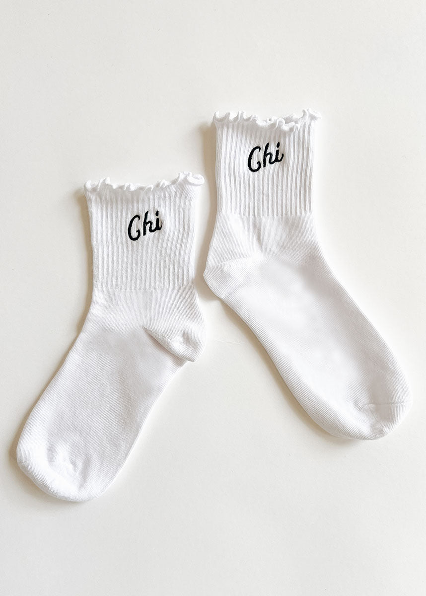 Chi Ruffle Crew Sock - Black