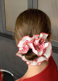 Ruffle Lace Scrunchie - Red Gingham