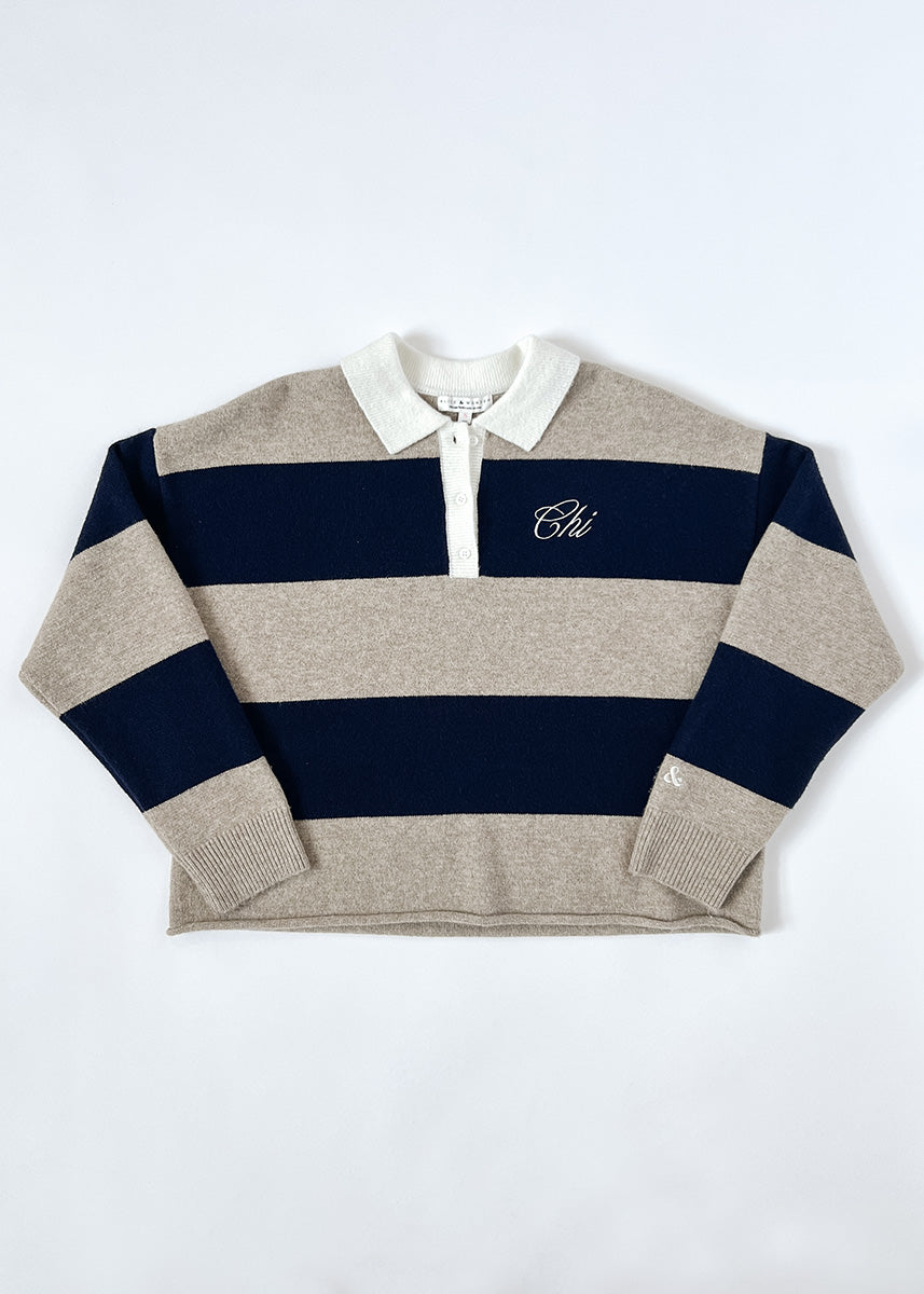 Chi Script Rugby Sweater - Tan & Navy