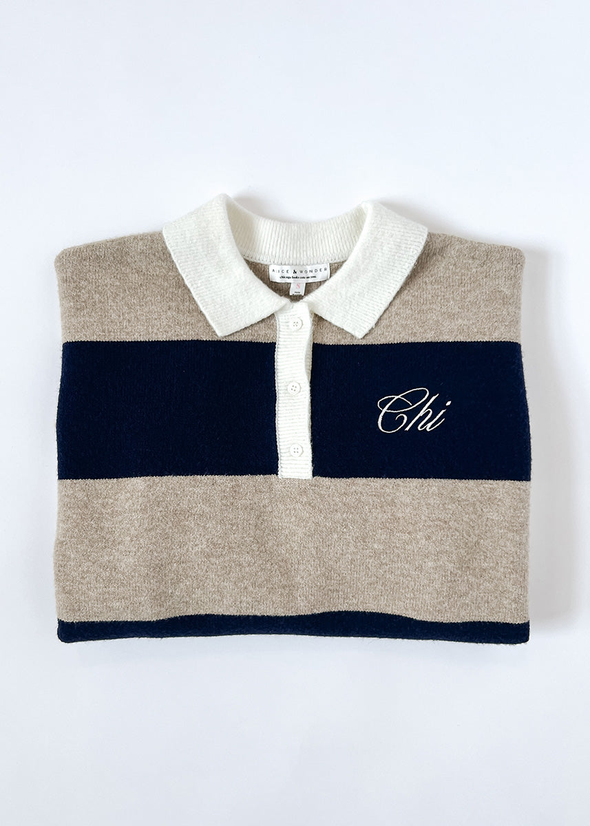 Chi Script Rugby Sweater - Tan & Navy