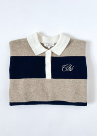 Chi Script Rugby Sweater - Tan & Navy