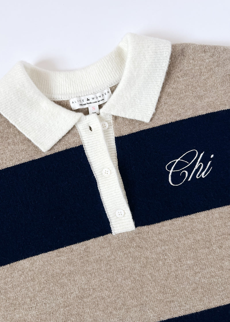 Chi Script Rugby Sweater - Tan & Navy