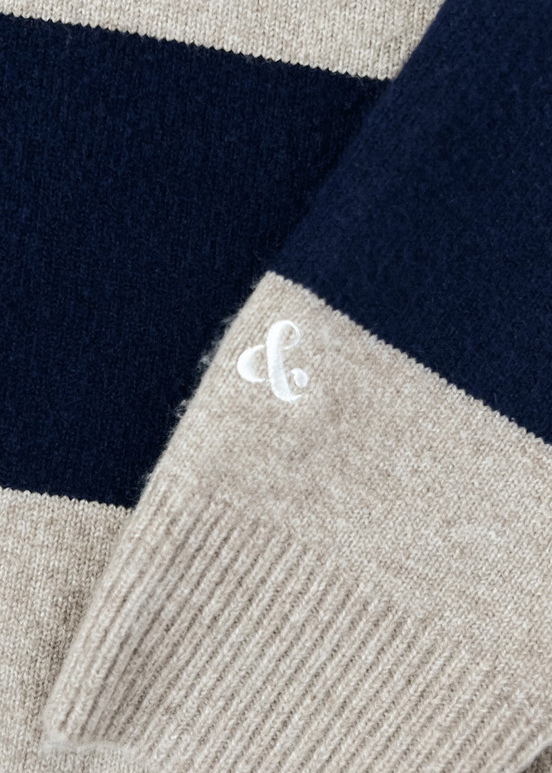 Chi Script Rugby Sweater - Tan & Navy
