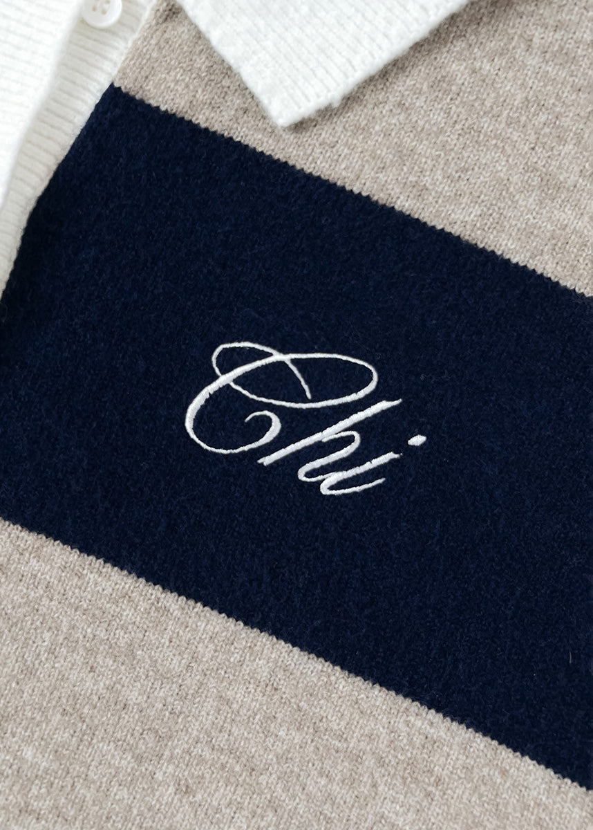 Chi Script Rugby Sweater - Tan & Navy