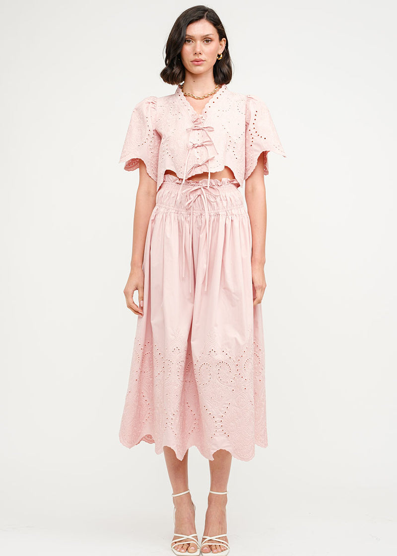 Margot Poplin Eyelet Cropped Top - Pink