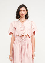 Margot Poplin Eyelet Cropped Top - Pink