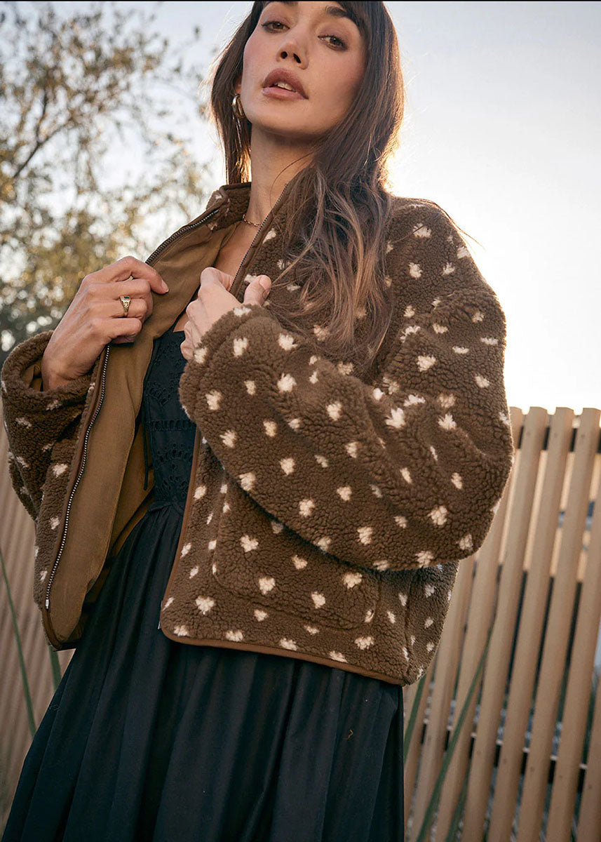 Madisyn Sherpa Heart Jacket - Olive – Alice & Wonder