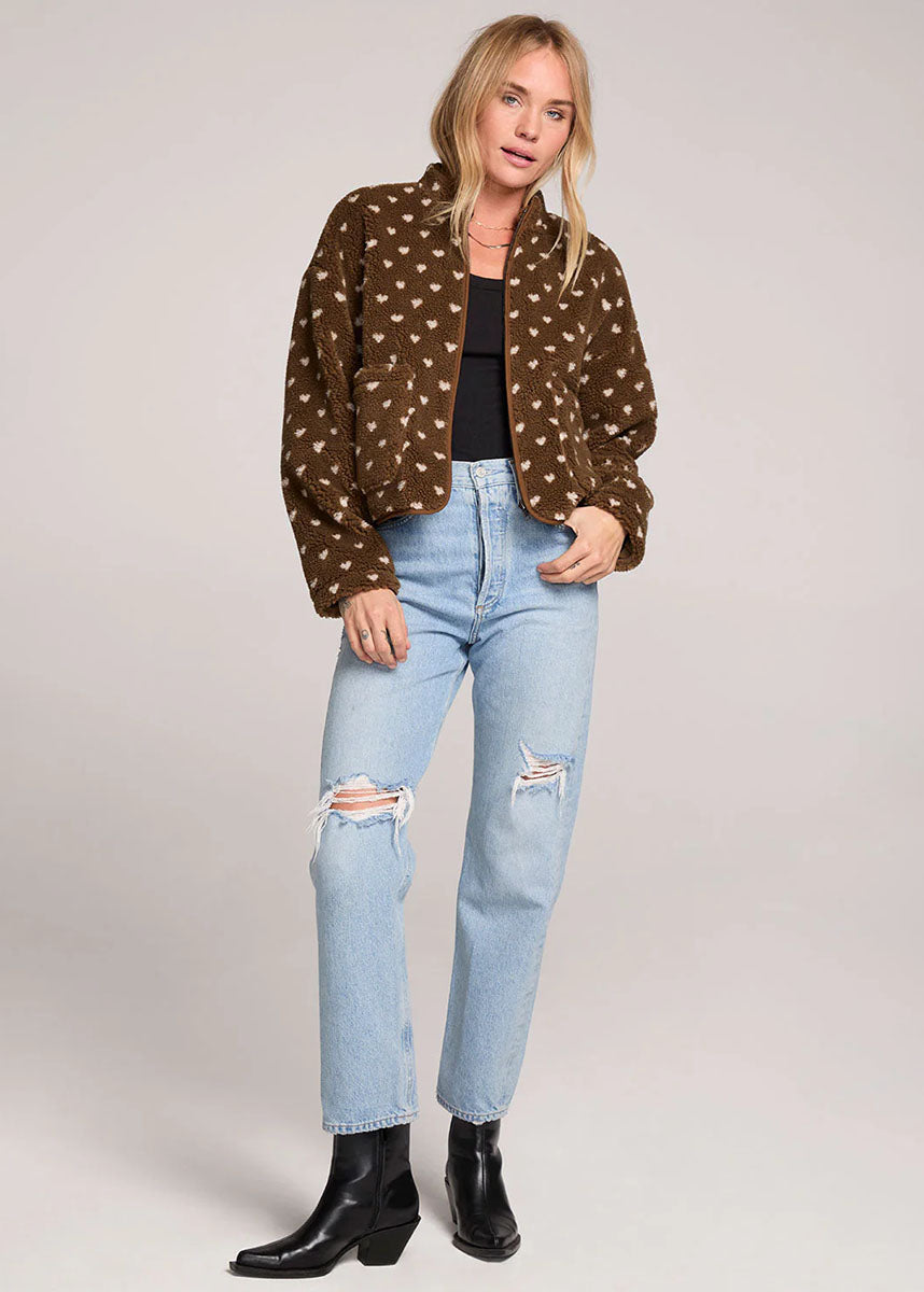 Madisyn Sherpa Heart Jacket - Olive – Alice & Wonder