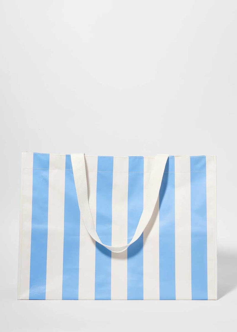 Carryall Beach Bag - Mid Blue Cream Stripe