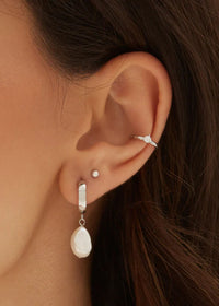 Grace Pearl Hoops - Silver