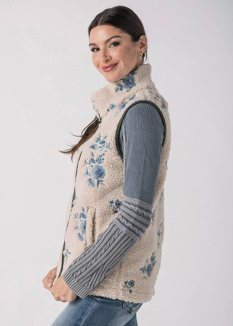 Hyacinth Sherpa Floral Vest - Cream