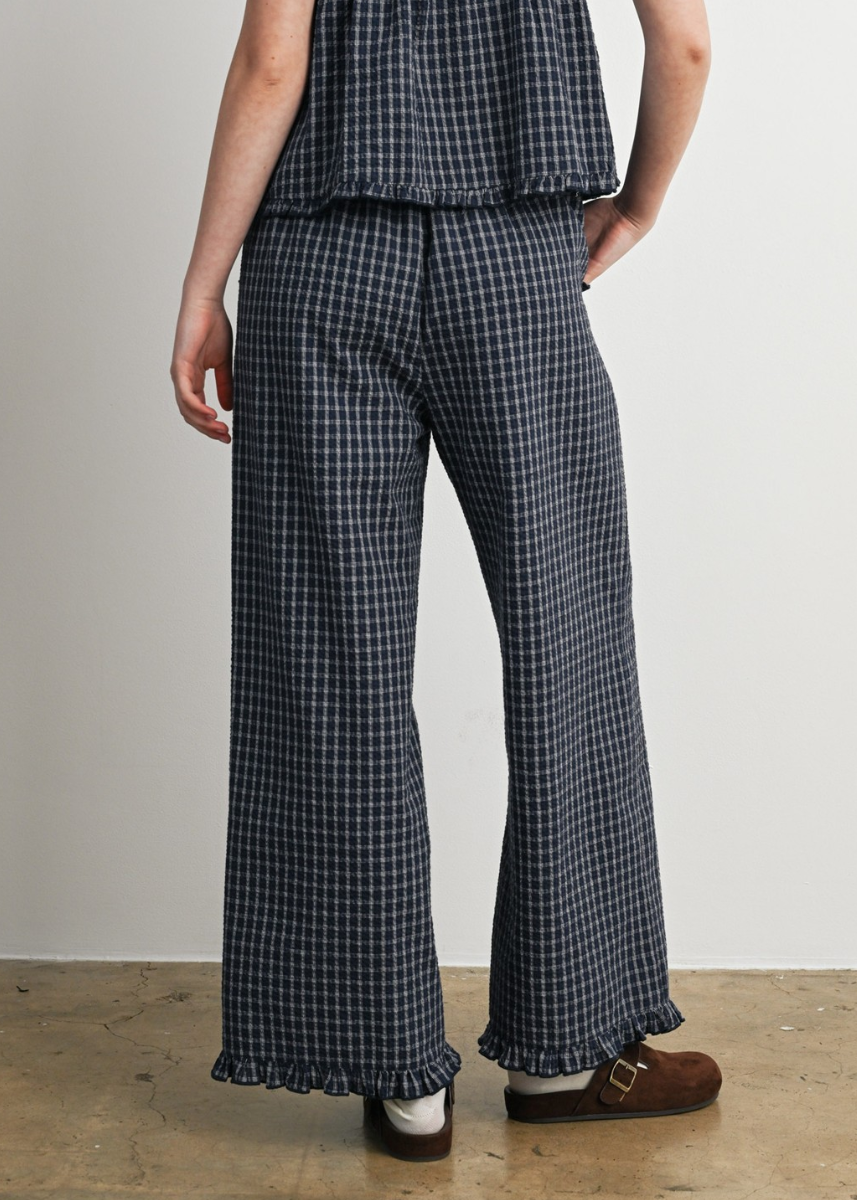 Sauer Gingham Ruffle Pants - Navy