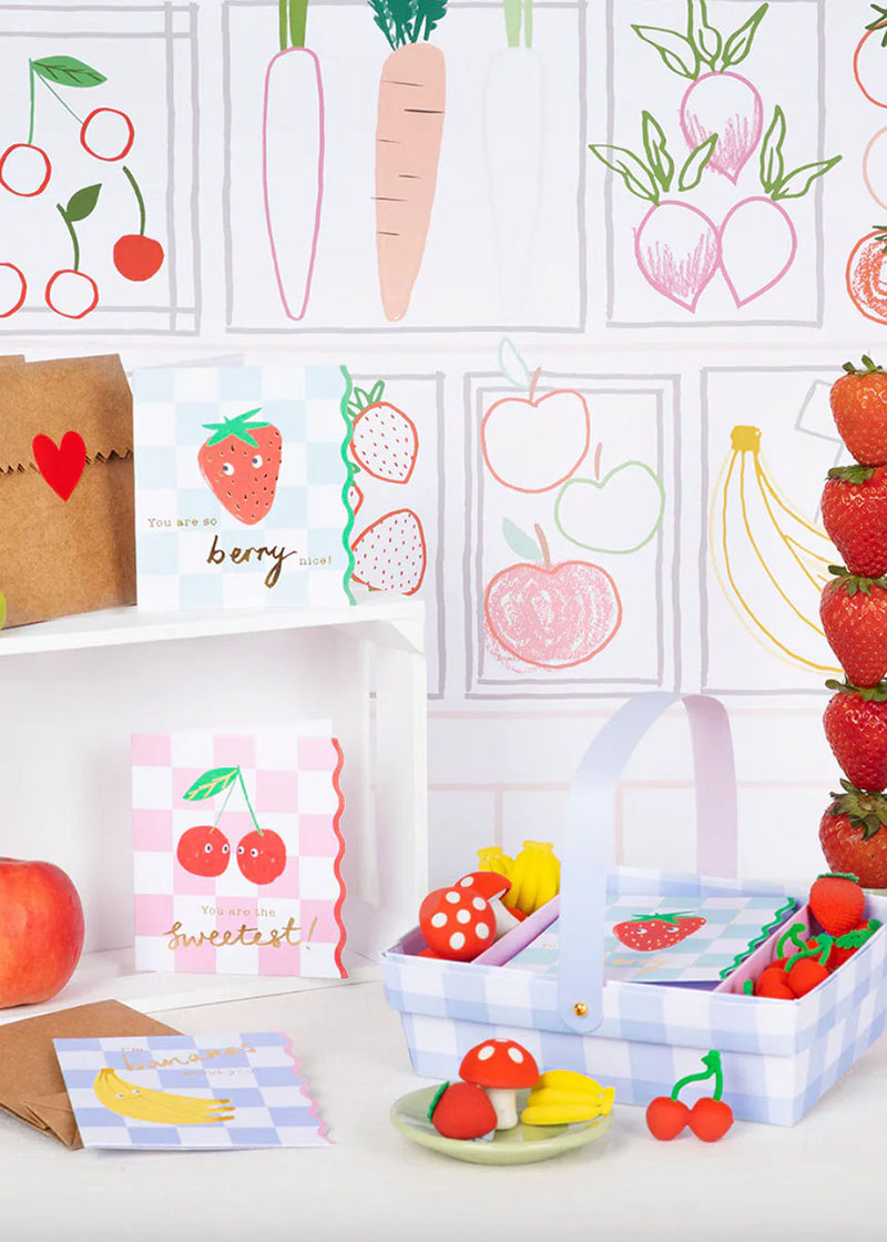 Fruit Basket Valentine's Cards & Erasers Set