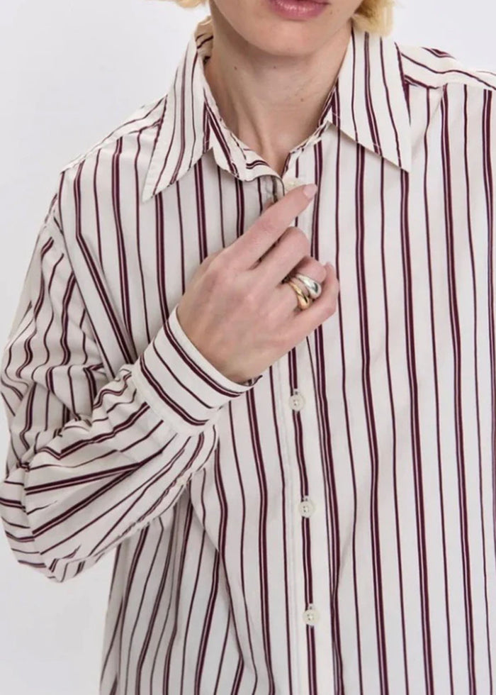 Finlay Oversized Button-Up - Claret Stripe