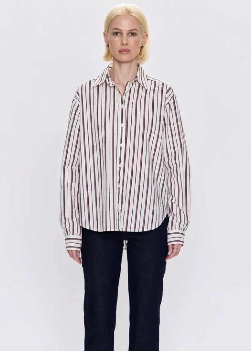 Finlay Oversized Button-Up - Claret Stripe