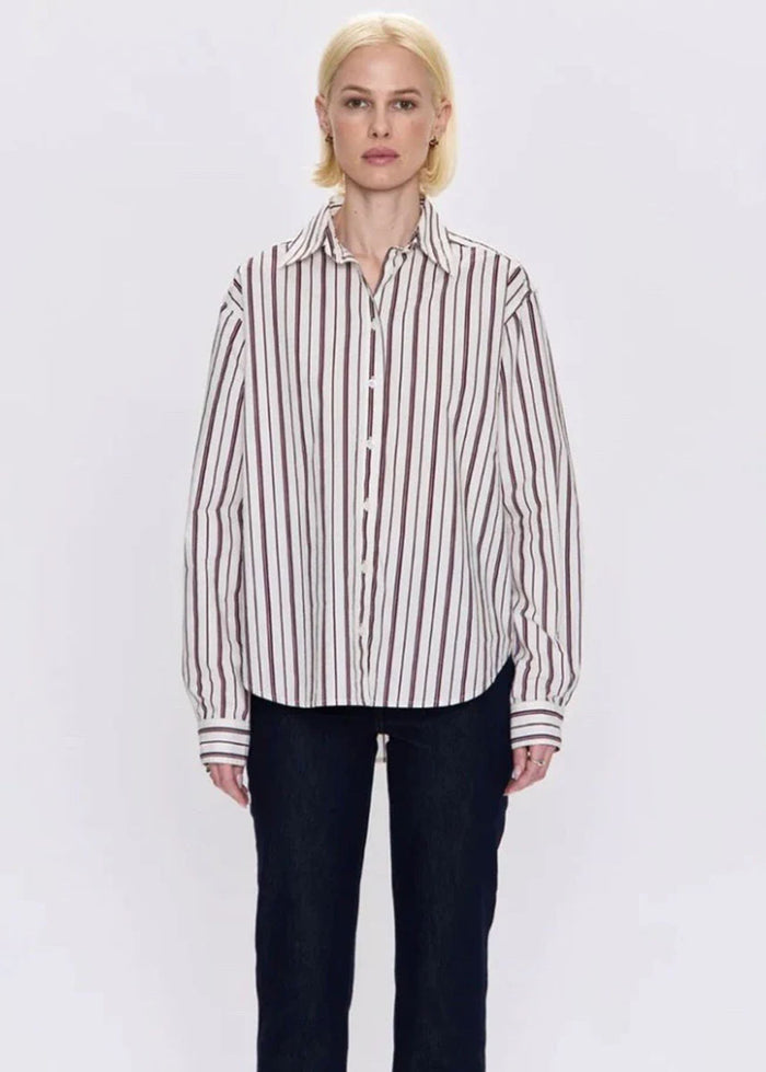 Finlay Oversized Button-Up - Claret Stripe