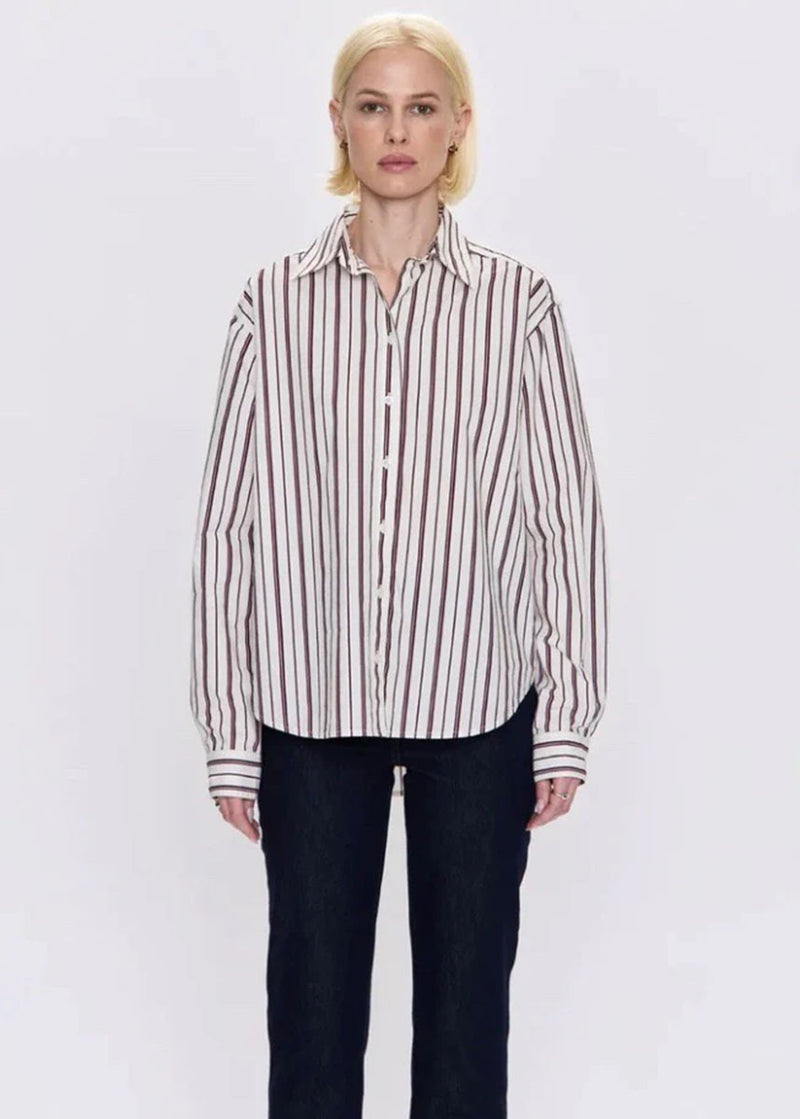Finlay Oversized Button-Up - Claret Stripe