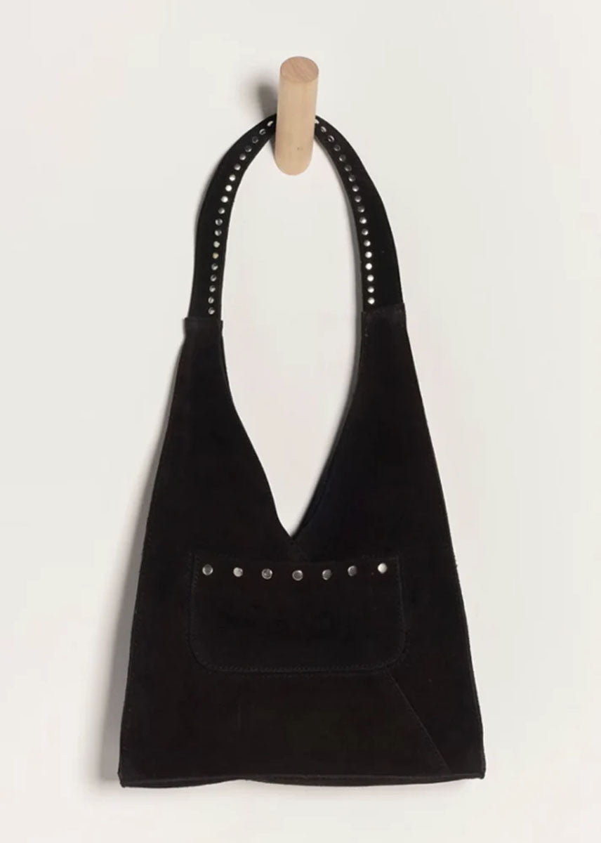 Soho Suede Stud Shoulder Bag - Black