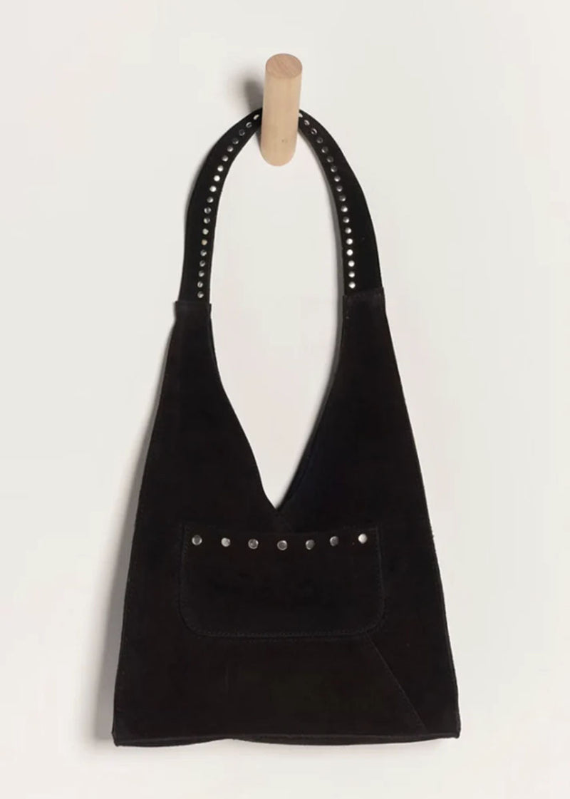 Soho Suede Stud Shoulder Bag - Black