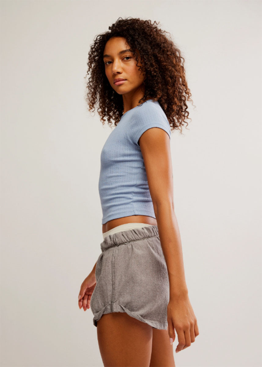 Wait A Minute Baby Tee - Soft Chambray