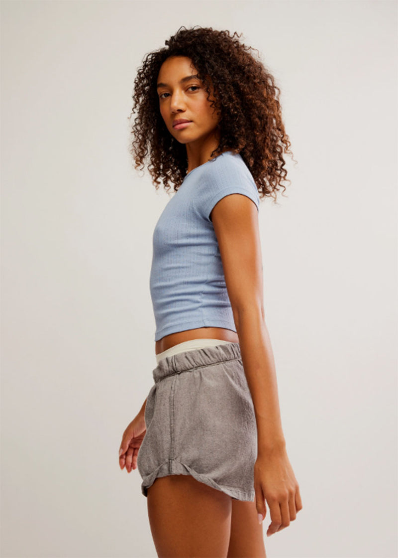 Wait A Minute Baby Tee - Soft Chambray