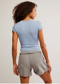 Wait A Minute Baby Tee - Soft Chambray