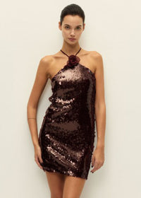 Camelia Sequin Mini Dress - Rum Raisin