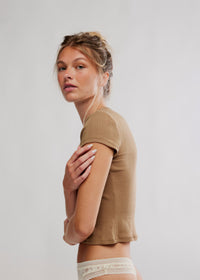 Wait A Minute Baby Tee - Antique Bronze