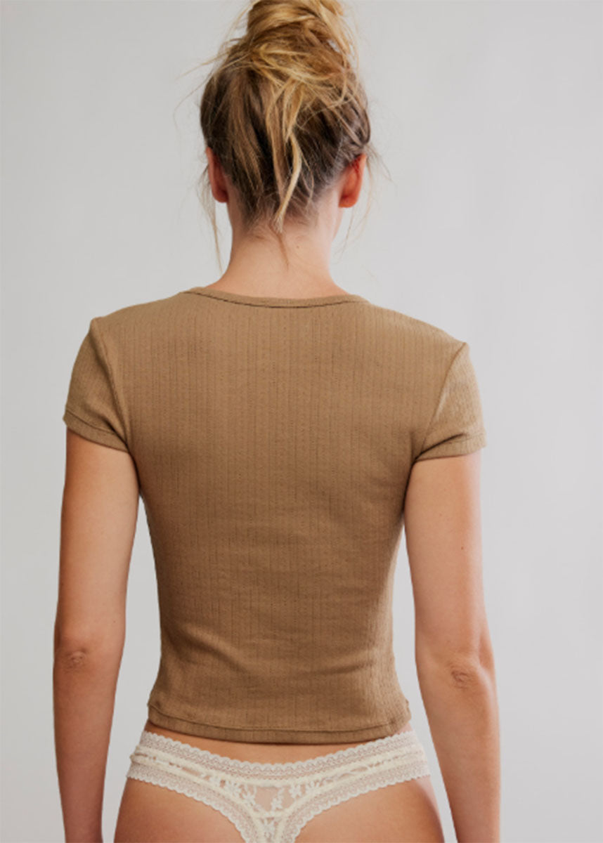 Wait A Minute Baby Tee - Antique Bronze