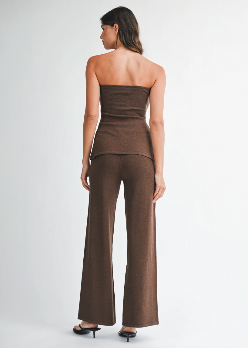 Hazel Beaded Tube Top & Pants Set - Chocolate Brown