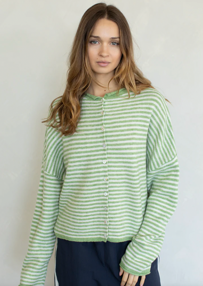 Piper Mini Striped Cardigan - Matcha