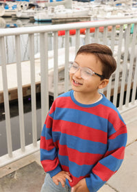 French Terry Stripe Sweatshirt - Blue & Brick