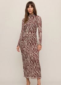 Sevilla Zebra Mesh Midi Dress - Velvet Rouge