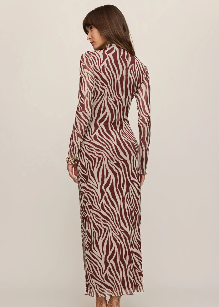 Sevilla Zebra Mesh Midi Dress - Velvet Rouge