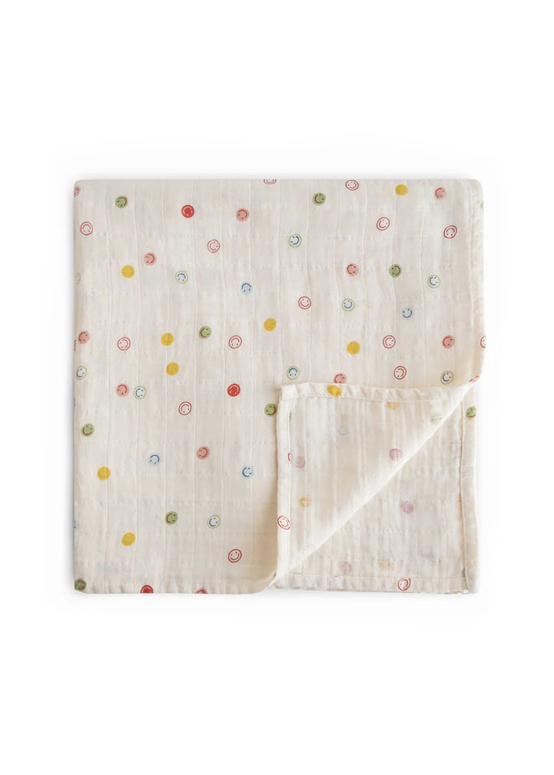 Organic Cotton Muslin Swaddle Blanket - Smiley Face