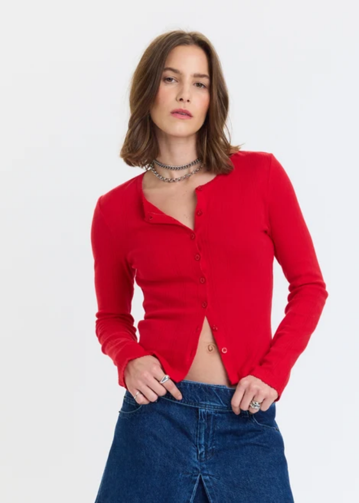 Stargazer Pointelle Cardigan - Cherry Bomb