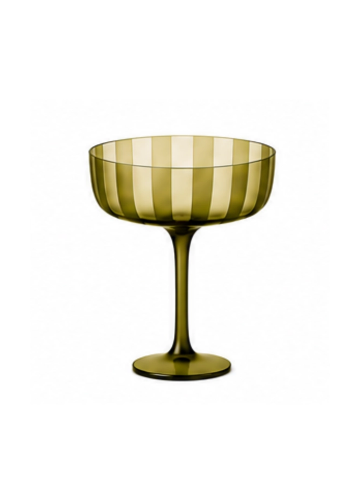 Striped Coupe Glass - Olive